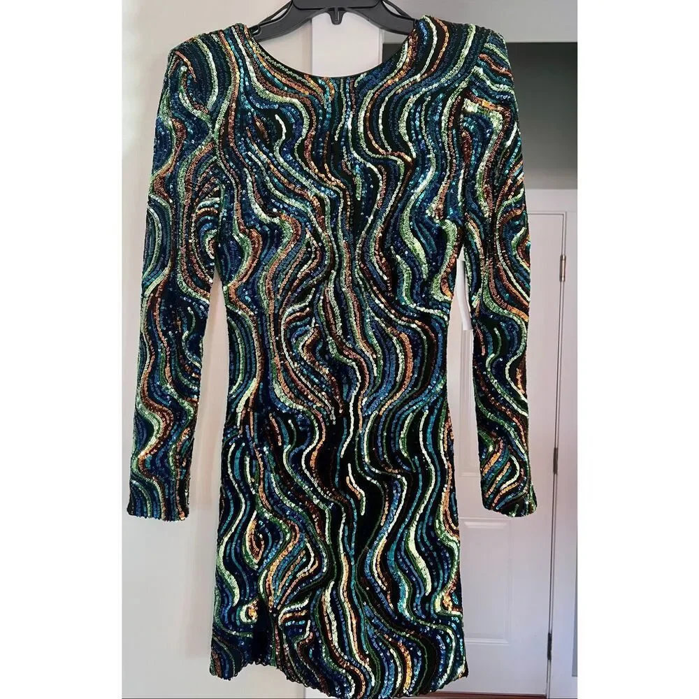 “Nathalia” Dress The Population Multi-color Sequin Cocktail Mini  Dress NWT - Picture 2 of 7